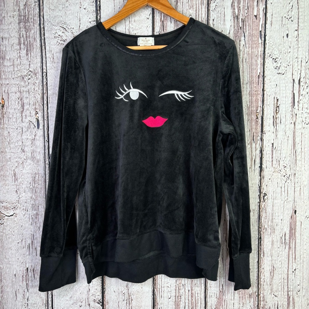 ♠️Kate Spade “Dream a Little Dream” Black Velour Sweatshirt Sleep‎ Shirt Large